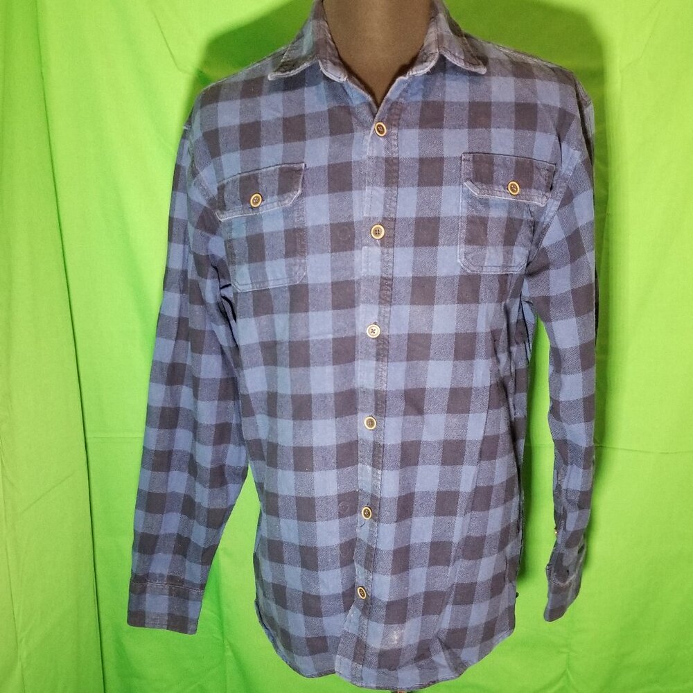 Jachs Flannel Long Sleeve Blue Navy Blue Plaid Button Up Outdoor Mens LT Hiking